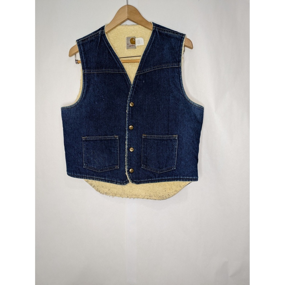 Vintage Carhartt Denim Sherpa Lined Denim Vest Men's Sz M Made in USA